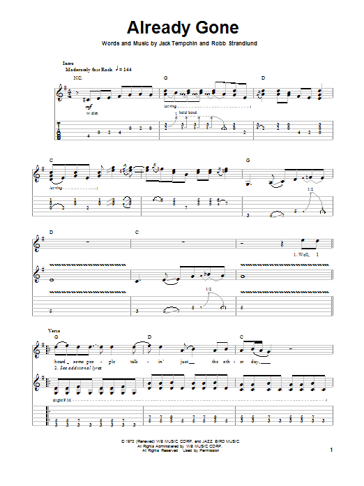 Eagles Already Gone Sheet Music Notes & Chords for Easy Guitar - Download or Print PDF