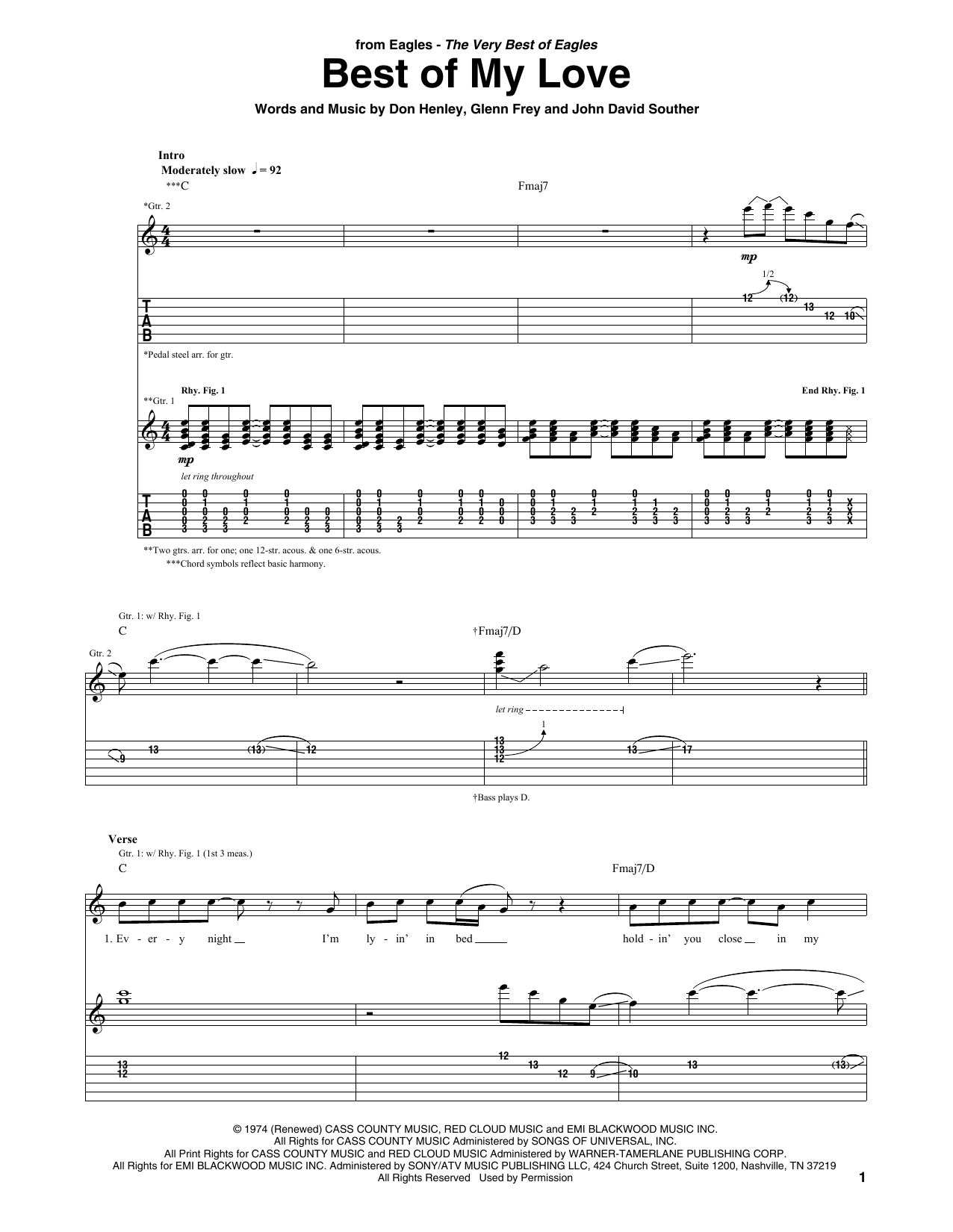 Eagles Best Of My Love Sheet Music Notes & Chords for Guitar Tab - Download or Print PDF