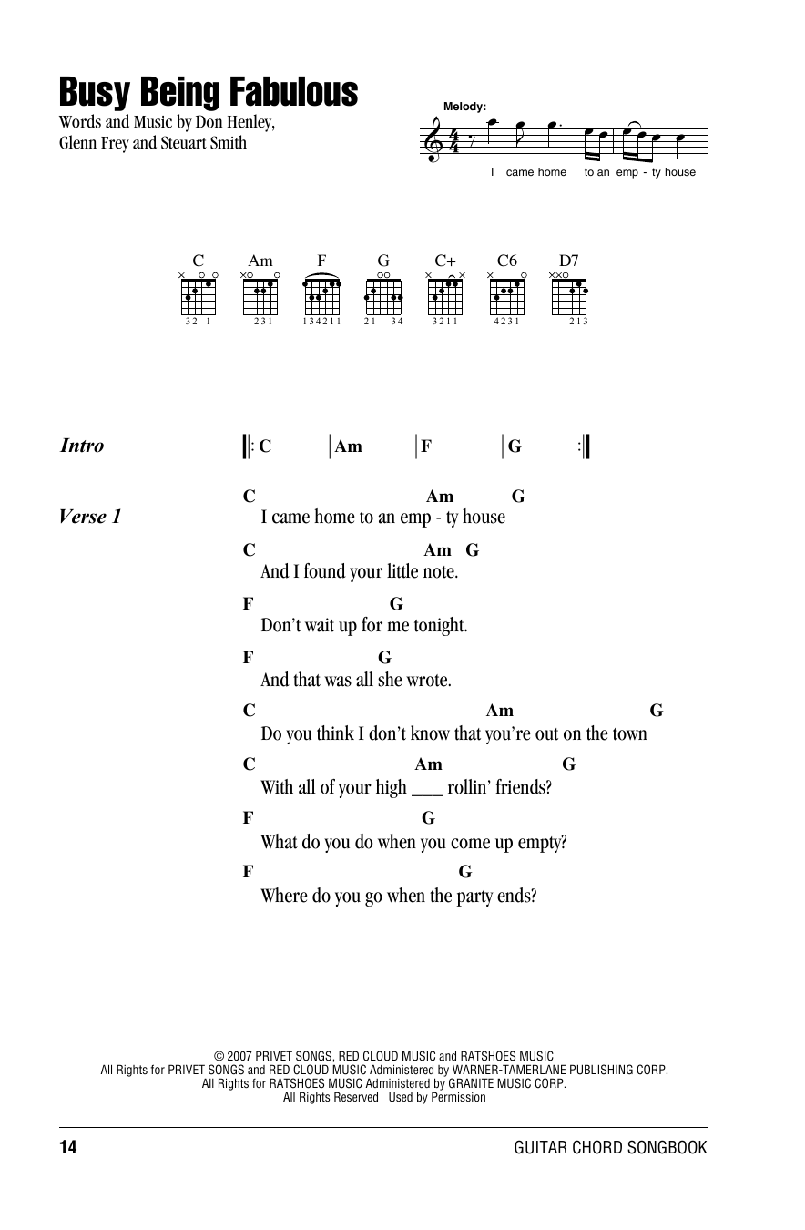 Eagles Busy Being Fabulous Sheet Music Notes & Chords for Lyrics & Chords - Download or Print PDF