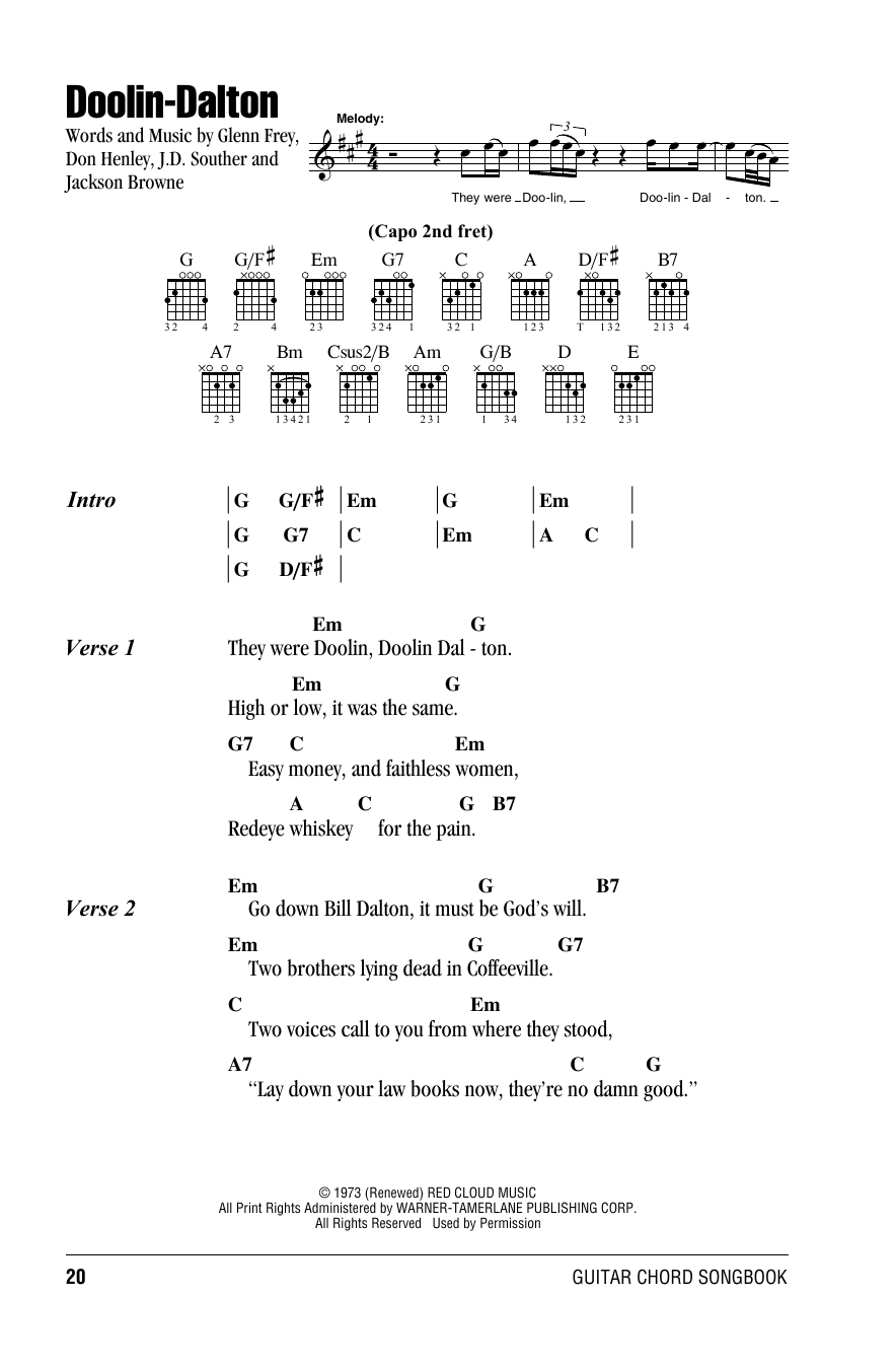 Eagles Doolin-Dalton Sheet Music Notes & Chords for Guitar Tab - Download or Print PDF