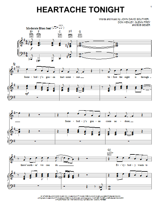 Preview Eagles Heartache Tonight Pop sheet music, notes and chords for Lyrics & Chords, SKU: 81509 Heartache Tonight sheet music