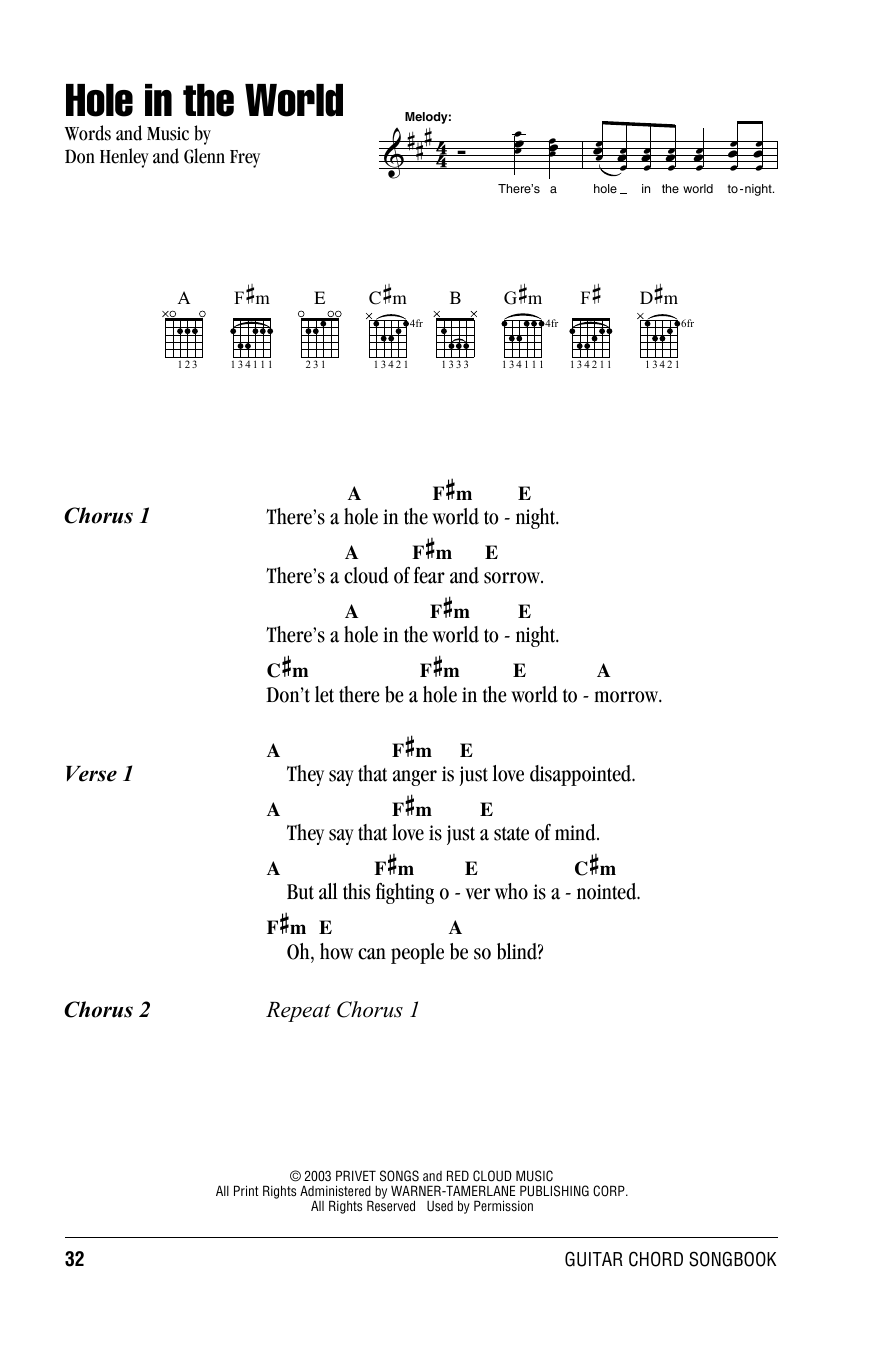 Eagles Hole In The World Sheet Music Notes & Chords for Guitar Tab - Download or Print PDF