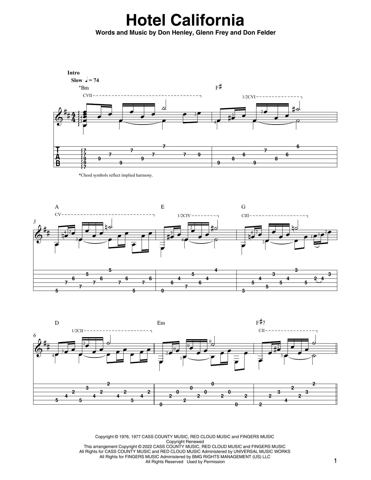 Eagles Hotel California (arr. Ben Pila) Sheet Music Notes & Chords for Solo Guitar - Download or Print PDF