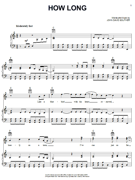 Preview Eagles How Long Pop sheet music, notes and chords for Piano, Vocal & Guitar (Right-Hand Melody), SKU: 63879 How Long sheet music