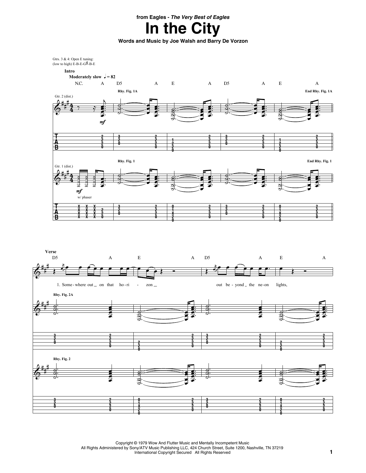 Eagles In The City Sheet Music Notes & Chords for Guitar Tab - Download or Print PDF