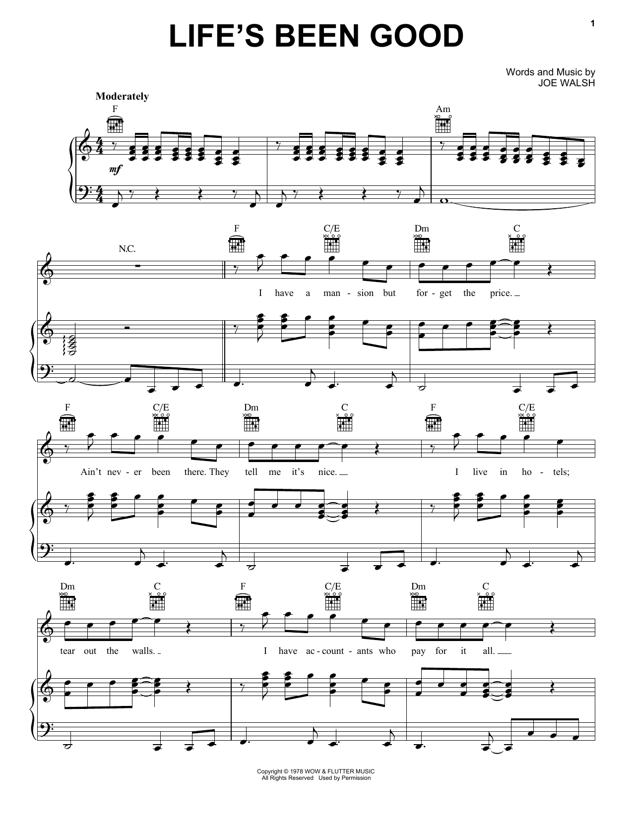 Eagles Life's Been Good Sheet Music Notes & Chords for Piano, Vocal & Guitar Chords (Right-Hand Melody) - Download or Print PDF
