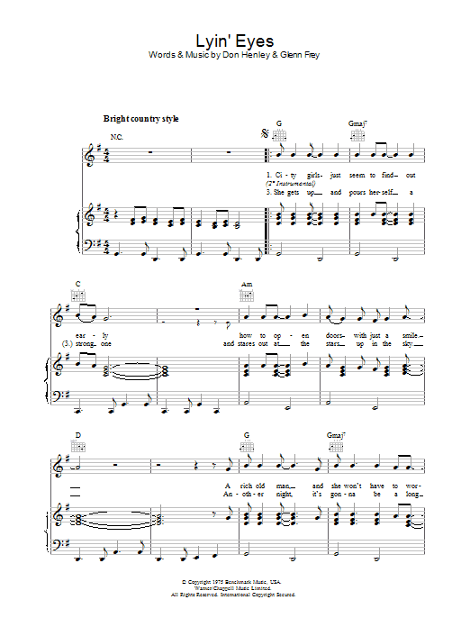 Eagles Lyin' Eyes Sheet Music Notes & Chords for Lyrics & Chords - Download or Print PDF