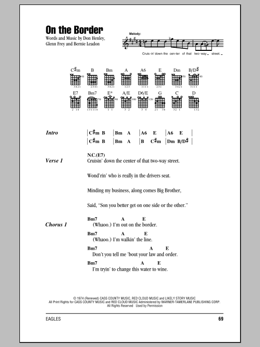 Eagles On The Border Sheet Music Notes & Chords for Lyrics & Chords - Download or Print PDF