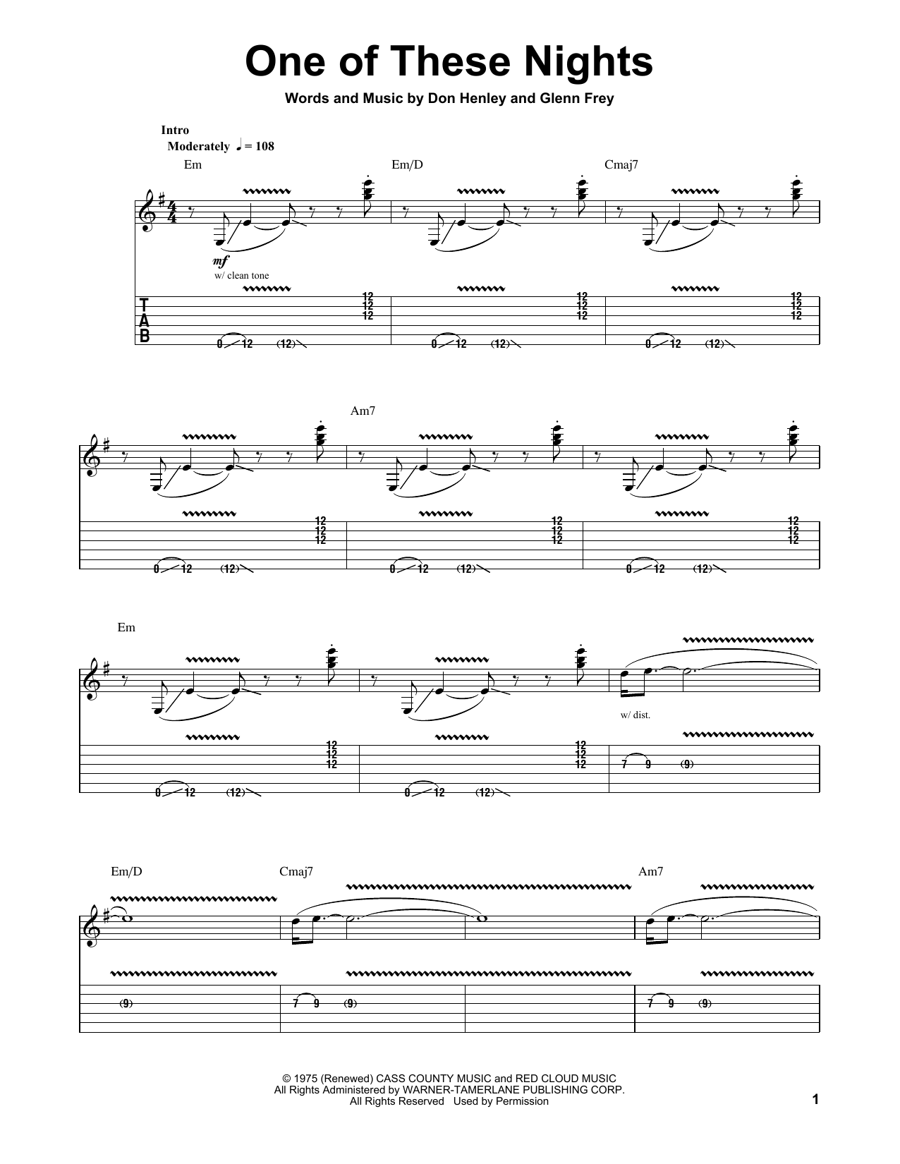 Eagles One Of These Nights Sheet Music Notes & Chords for Bass Guitar Tab - Download or Print PDF