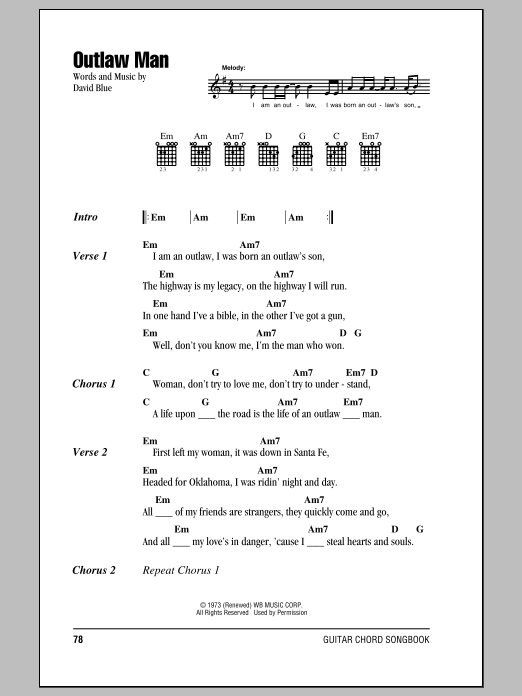 Eagles Outlaw Man Sheet Music Notes & Chords for Lyrics & Chords - Download or Print PDF