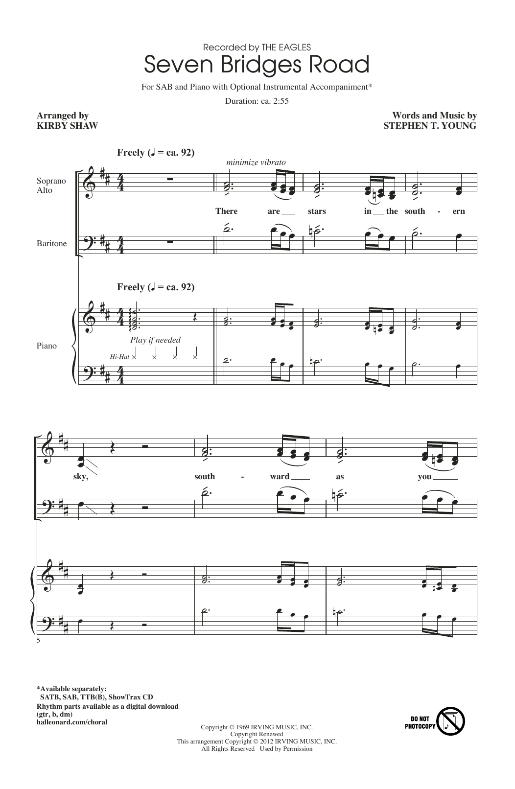 Eagles Seven Bridges Road (arr. Kirby Shaw) Sheet Music Notes & Chords for SATB Choir - Download or Print PDF