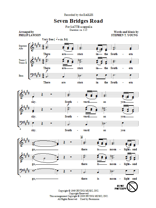 Eagles Seven Bridges Road (arr. Philip Lawson) Sheet Music Notes & Chords for SATB - Download or Print PDF