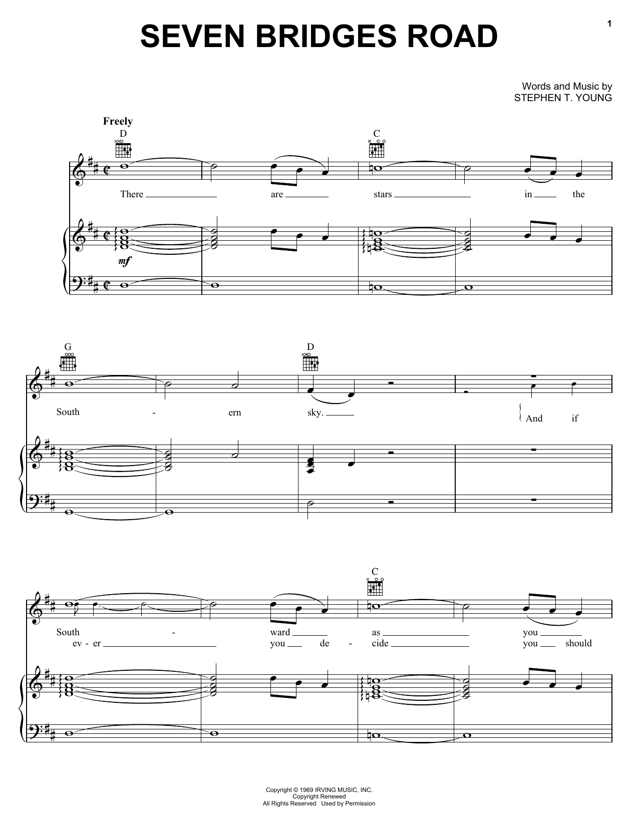Eagles Seven Bridges Road Sheet Music Notes & Chords for Melody Line, Lyrics & Chords - Download or Print PDF