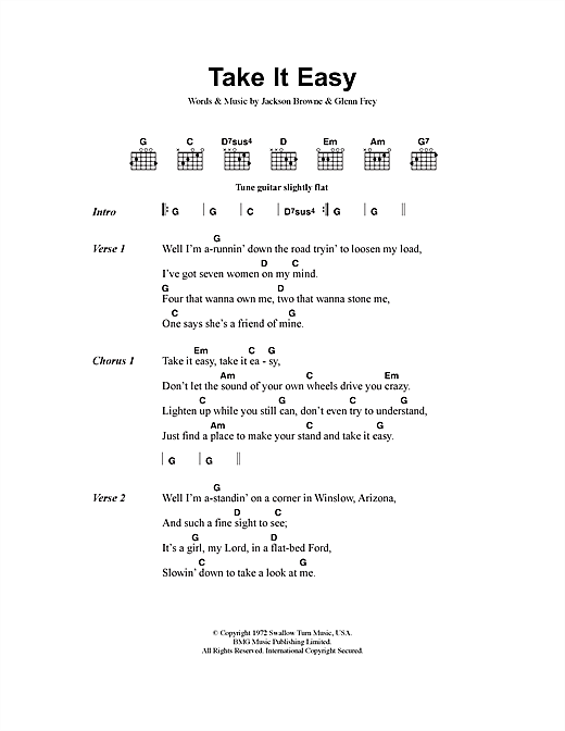 Preview Eagles Take It Easy Rock sheet music, notes and chords for Beginner Piano, SKU: 37806 Take It Easy sheet music