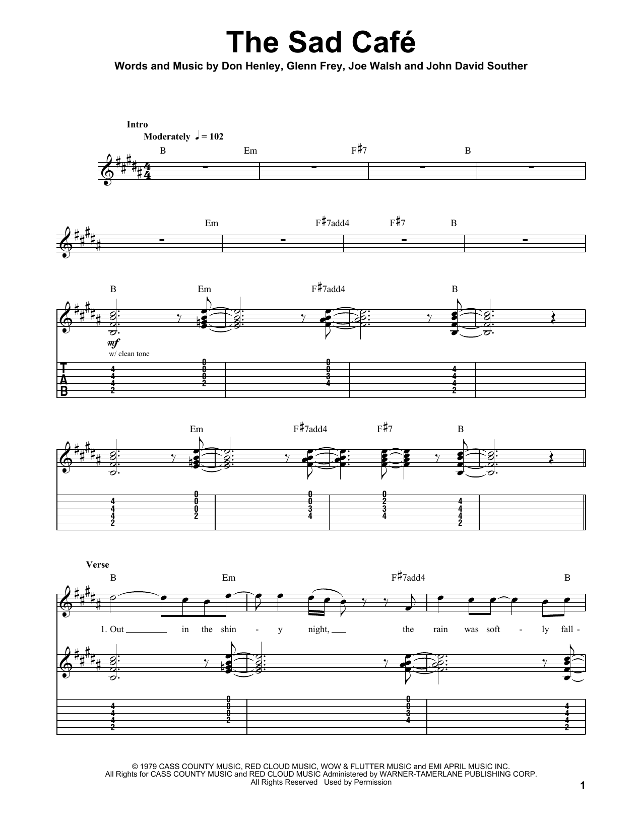 Eagles The Sad Cafe Sheet Music Notes & Chords for Lyrics & Chords - Download or Print PDF