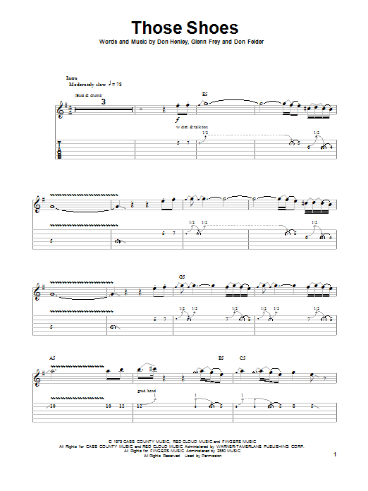 Eagles Those Shoes Sheet Music Notes & Chords for Bass Guitar Tab - Download or Print PDF