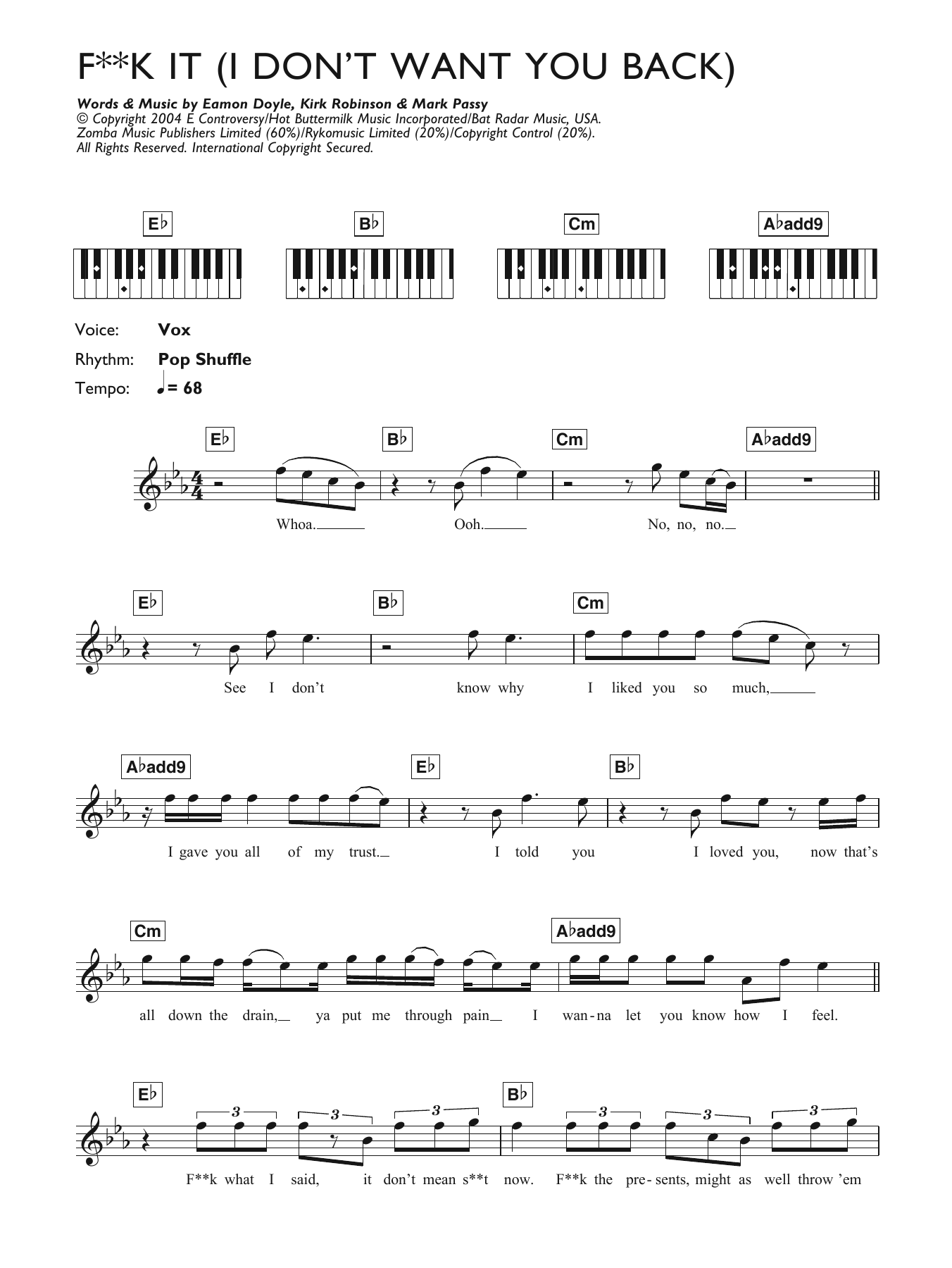 Eamon Fuck It (I Don't Want You Back) Sheet Music Notes & Chords for Keyboard - Download or Print PDF
