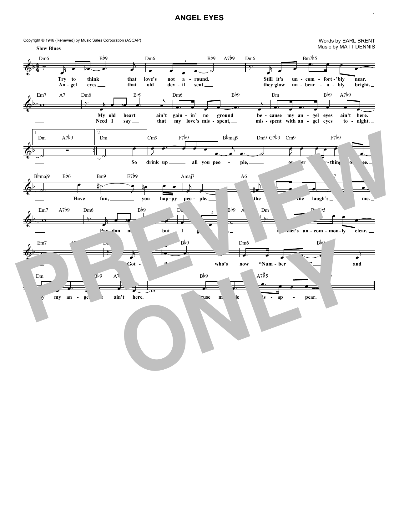 Earl Brent Angel Eyes Sheet Music Notes & Chords for Easy Guitar - Download or Print PDF