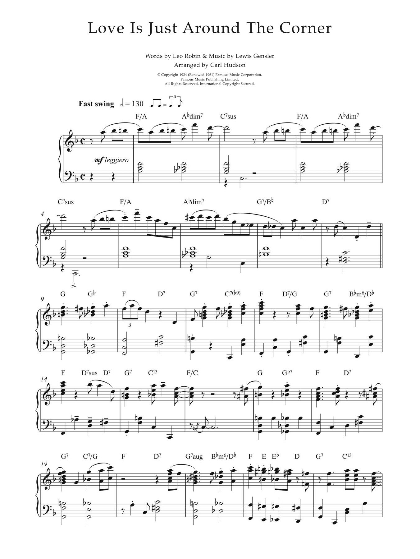 Earl Hines Love Is Just Around The Corner Sheet Music Notes & Chords for Piano - Download or Print PDF