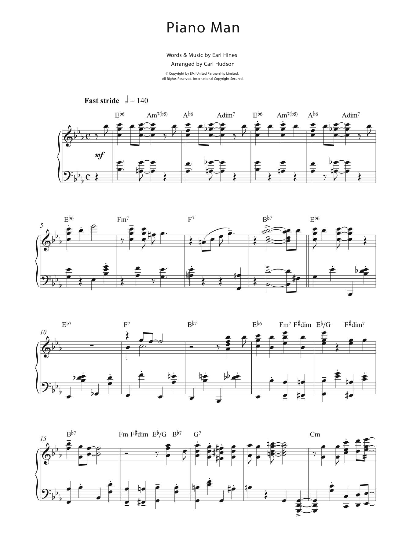 Earl Hines Piano Man Sheet Music Notes & Chords for Piano - Download or Print PDF