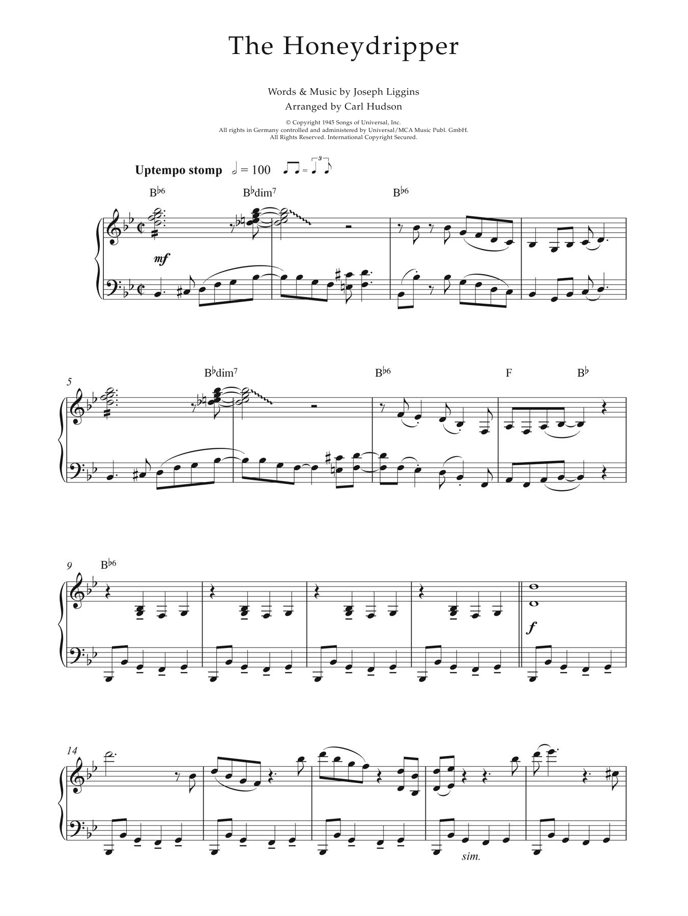 Earl Hines The Honeydripper Sheet Music Notes & Chords for Piano - Download or Print PDF