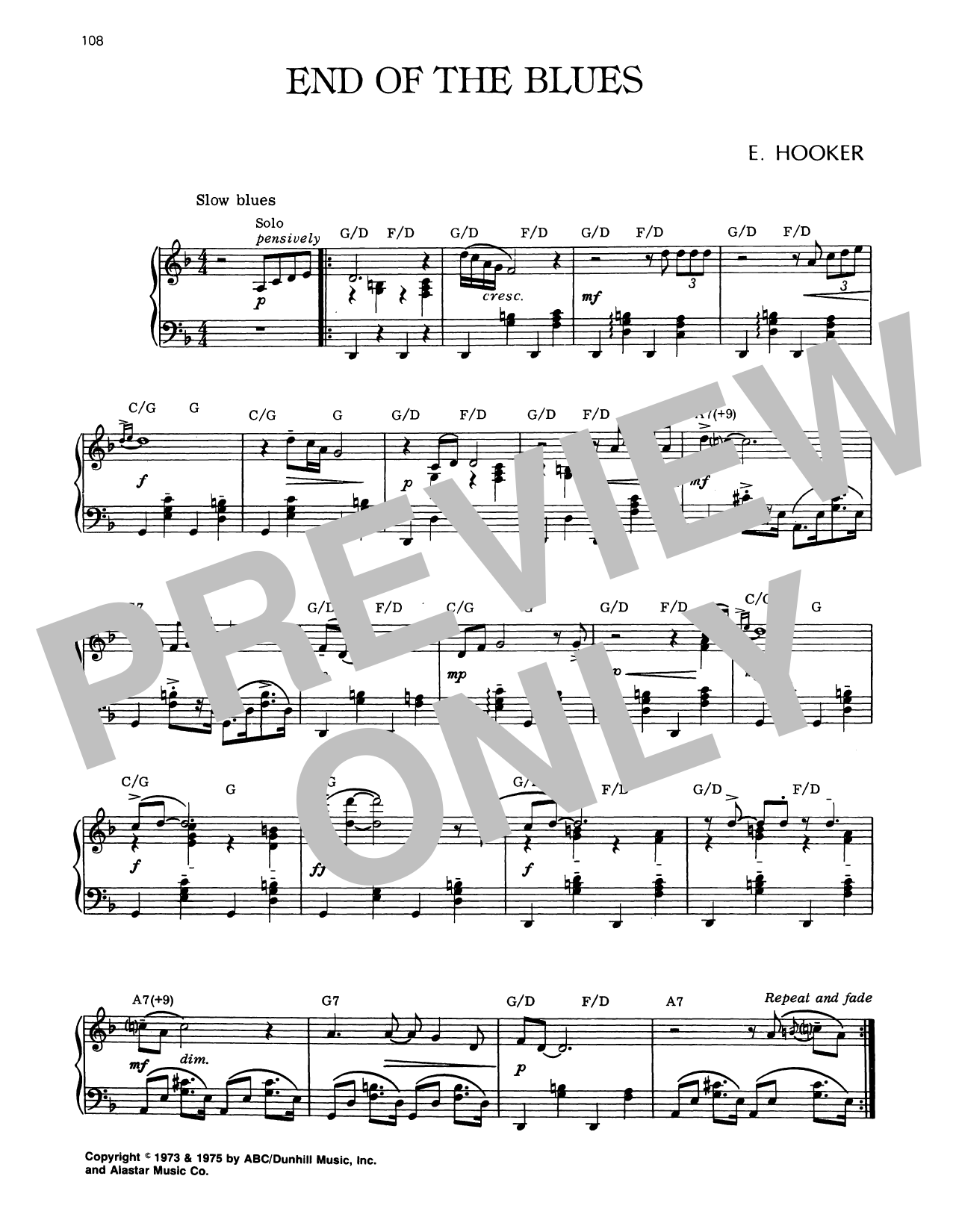 Earl Hooker End Of The Blues Sheet Music Notes & Chords for Piano Solo - Download or Print PDF