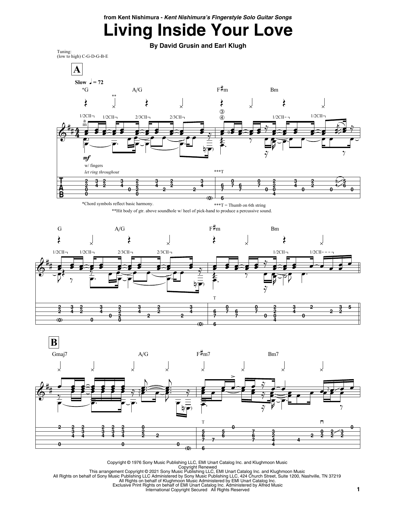 Earl Klugh Living Inside Your Love (arr. Kent Nishimura) Sheet Music Notes & Chords for Solo Guitar - Download or Print PDF