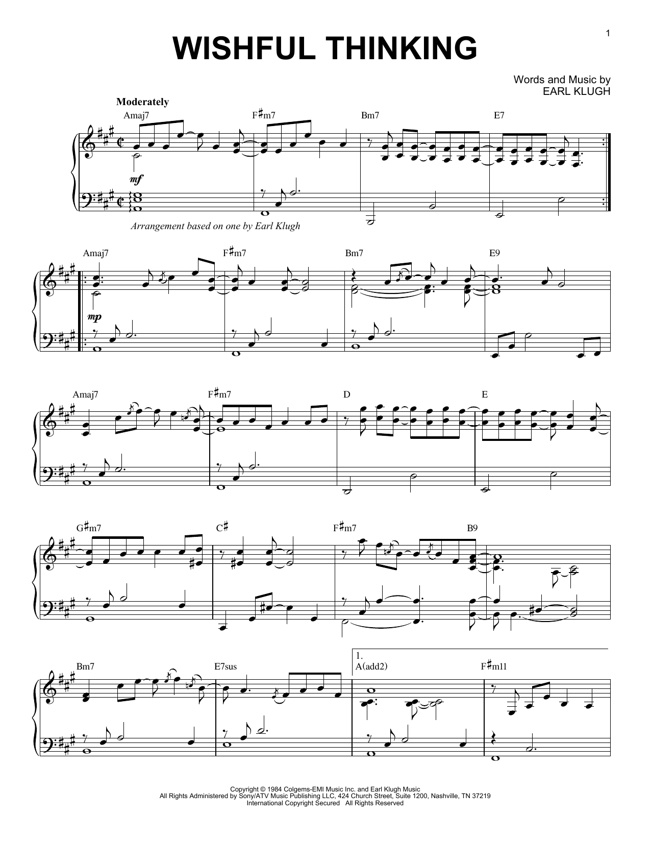 Earl Klugh Wishful Thinking Sheet Music Notes & Chords for Piano - Download or Print PDF