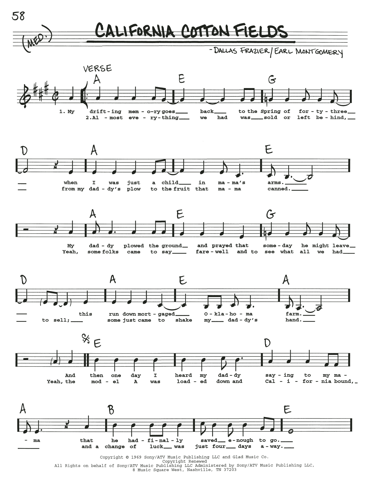 Earl Montgomery California Cotton Fields Sheet Music Notes & Chords for Real Book – Melody, Lyrics & Chords - Download or Print PDF