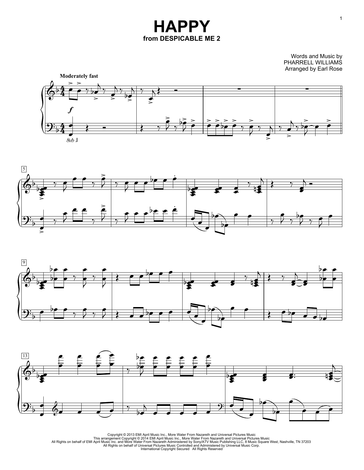 Earl Rose Happy Sheet Music Notes & Chords for Piano - Download or Print PDF