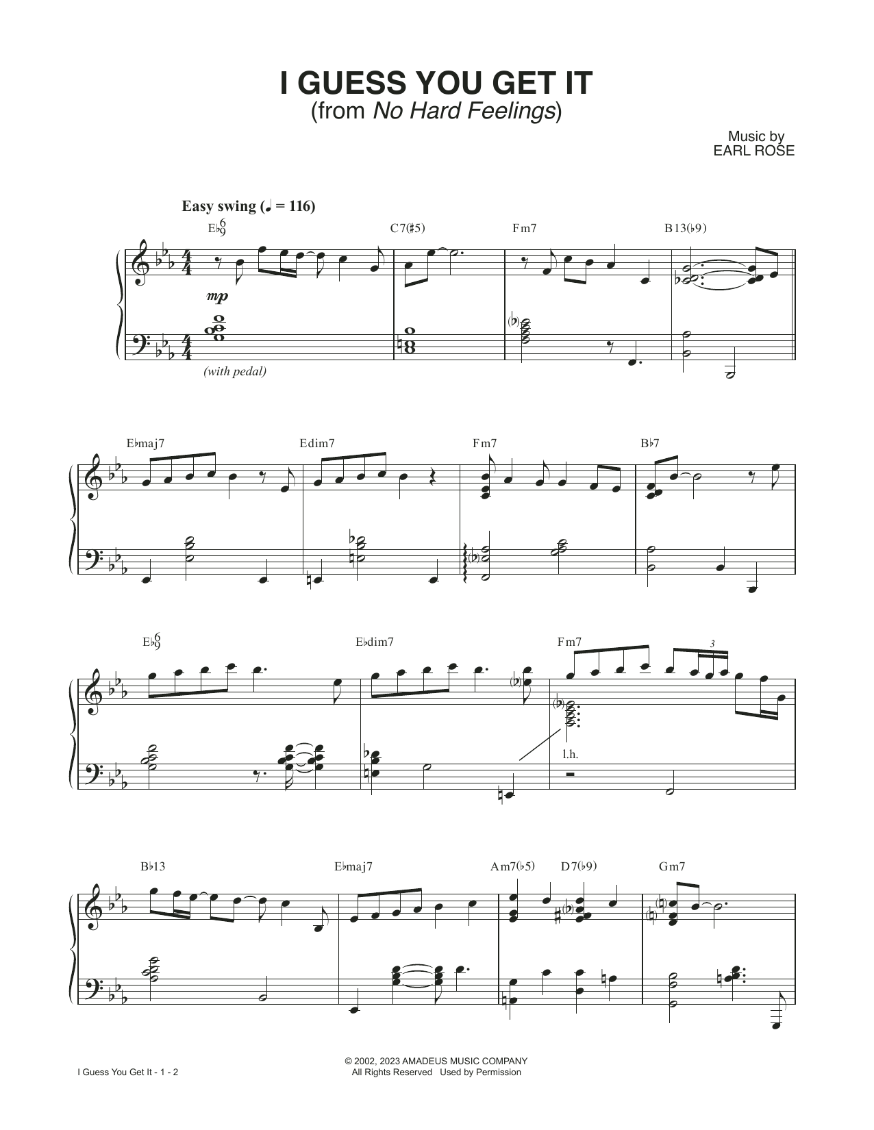 Earl Rose I Guess You Get It (from No Hard Feelings) Sheet Music Notes & Chords for Piano Solo - Download or Print PDF