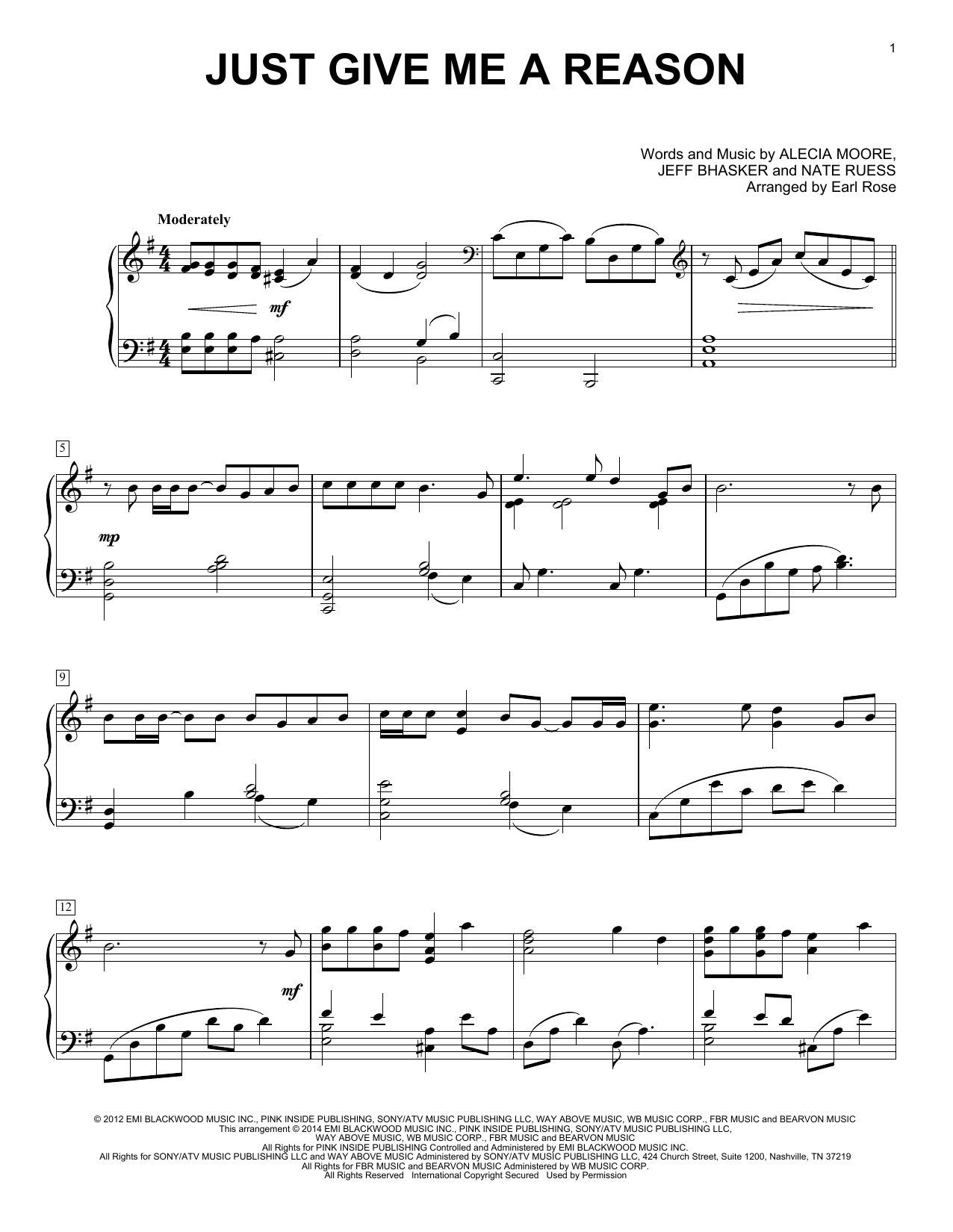 Earl Rose Just Give Me A Reason Sheet Music Notes & Chords for Piano - Download or Print PDF