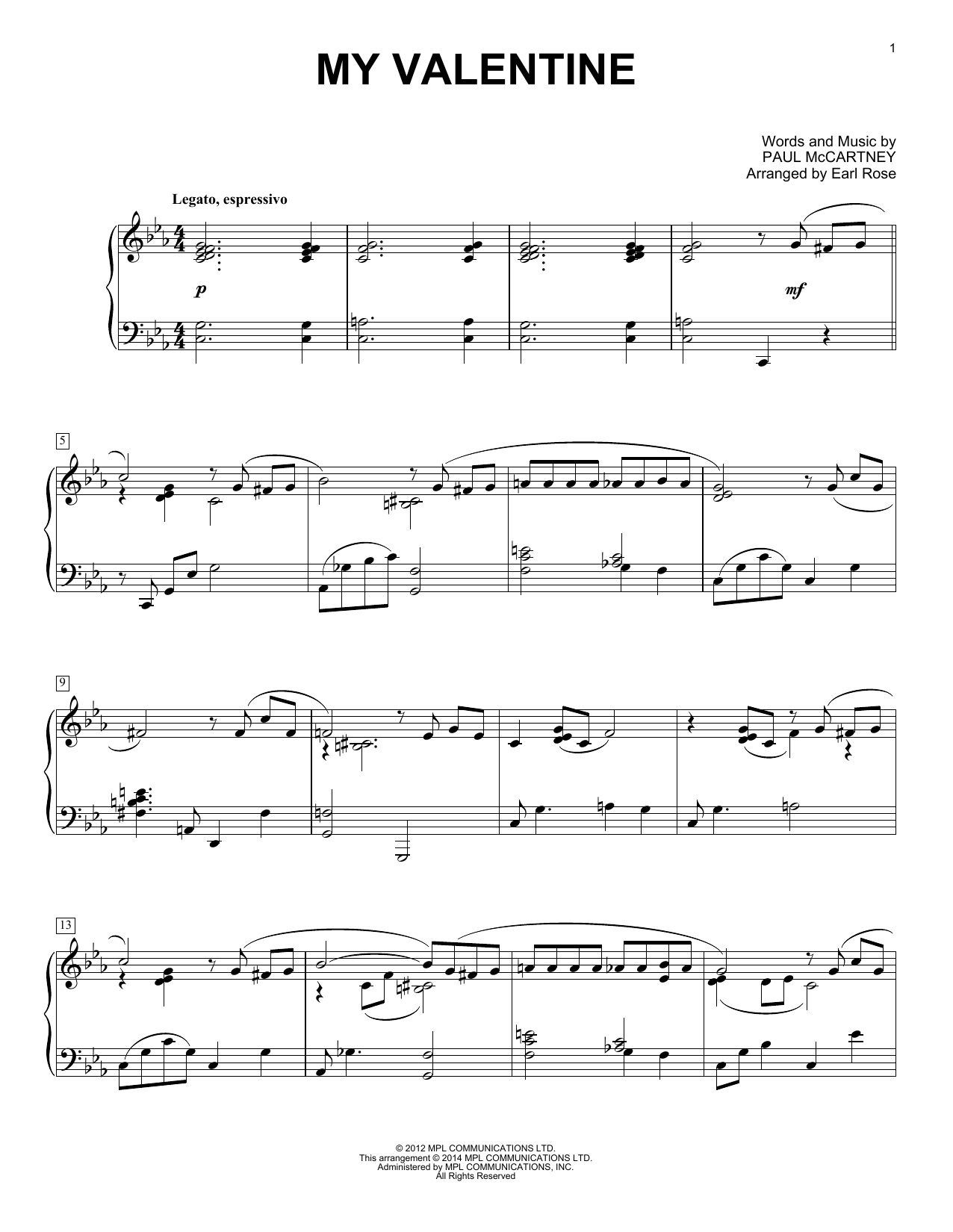 Earl Rose My Valentine Sheet Music Notes & Chords for Piano - Download or Print PDF
