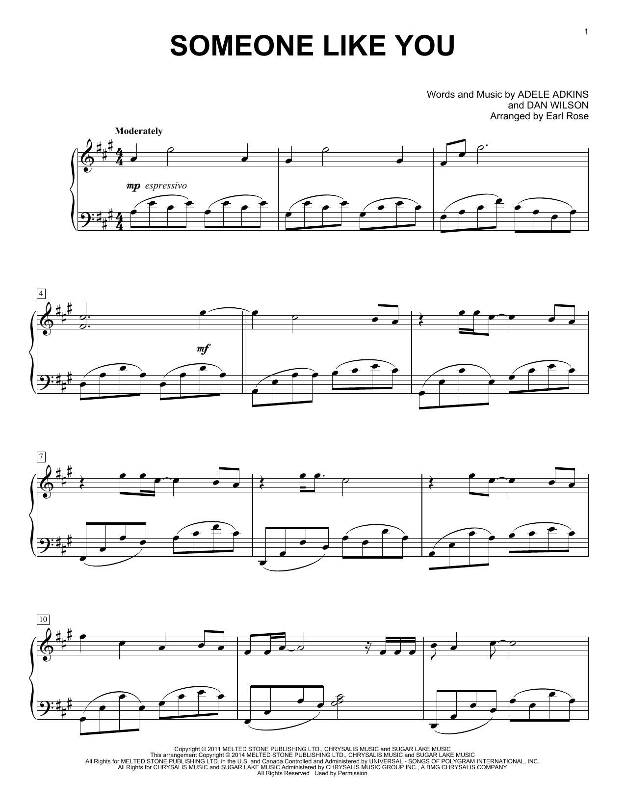 Earl Rose Someone Like You Sheet Music Notes & Chords for Piano - Download or Print PDF