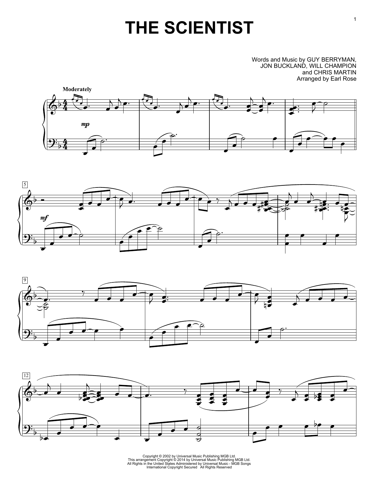 Earl Rose The Scientist Sheet Music Notes & Chords for Piano - Download or Print PDF