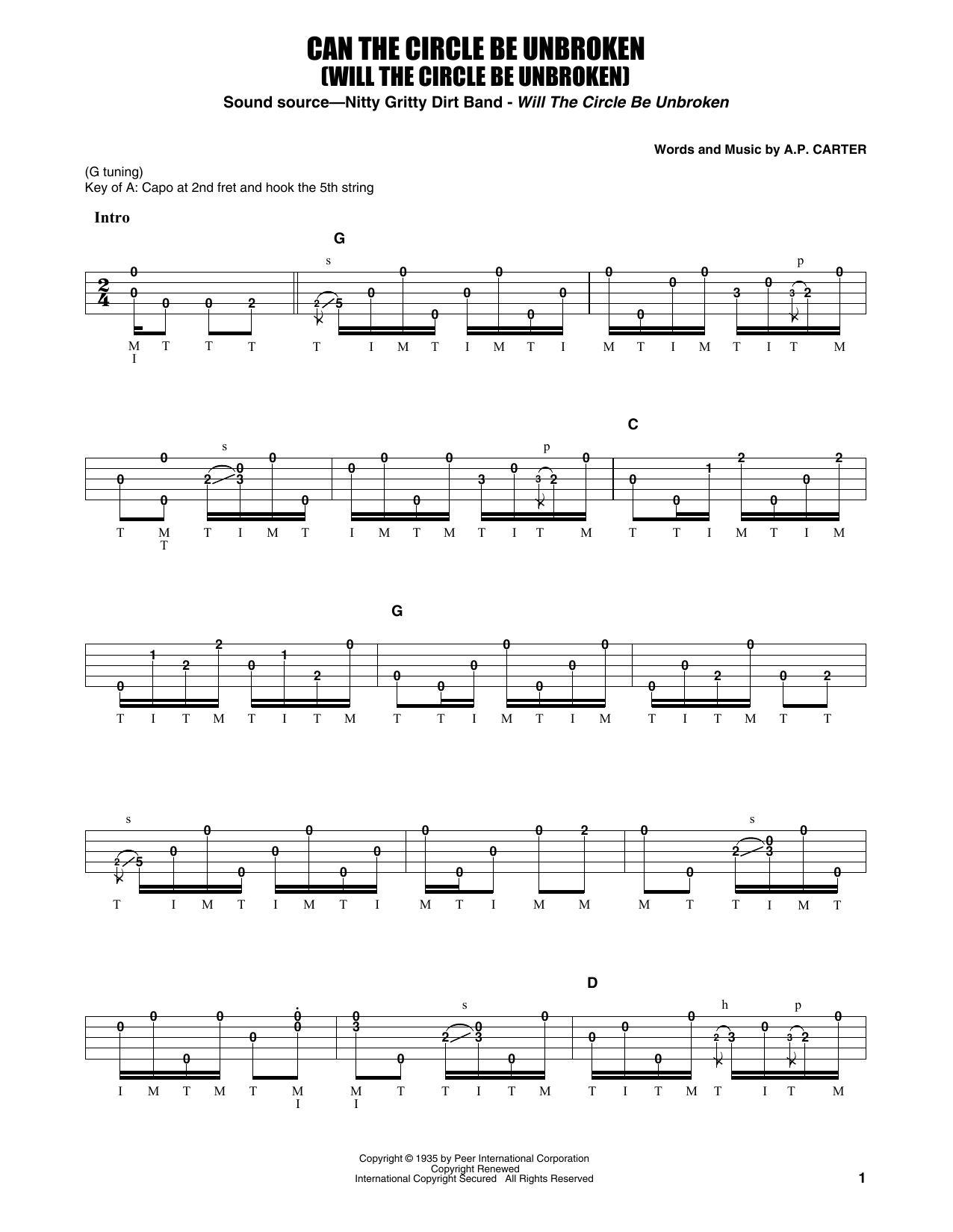 Earl Scruggs Can The Circle Be Unbroken (Will The Circle Be Unbroken) Sheet Music Notes & Chords for Banjo Tab - Download or Print PDF