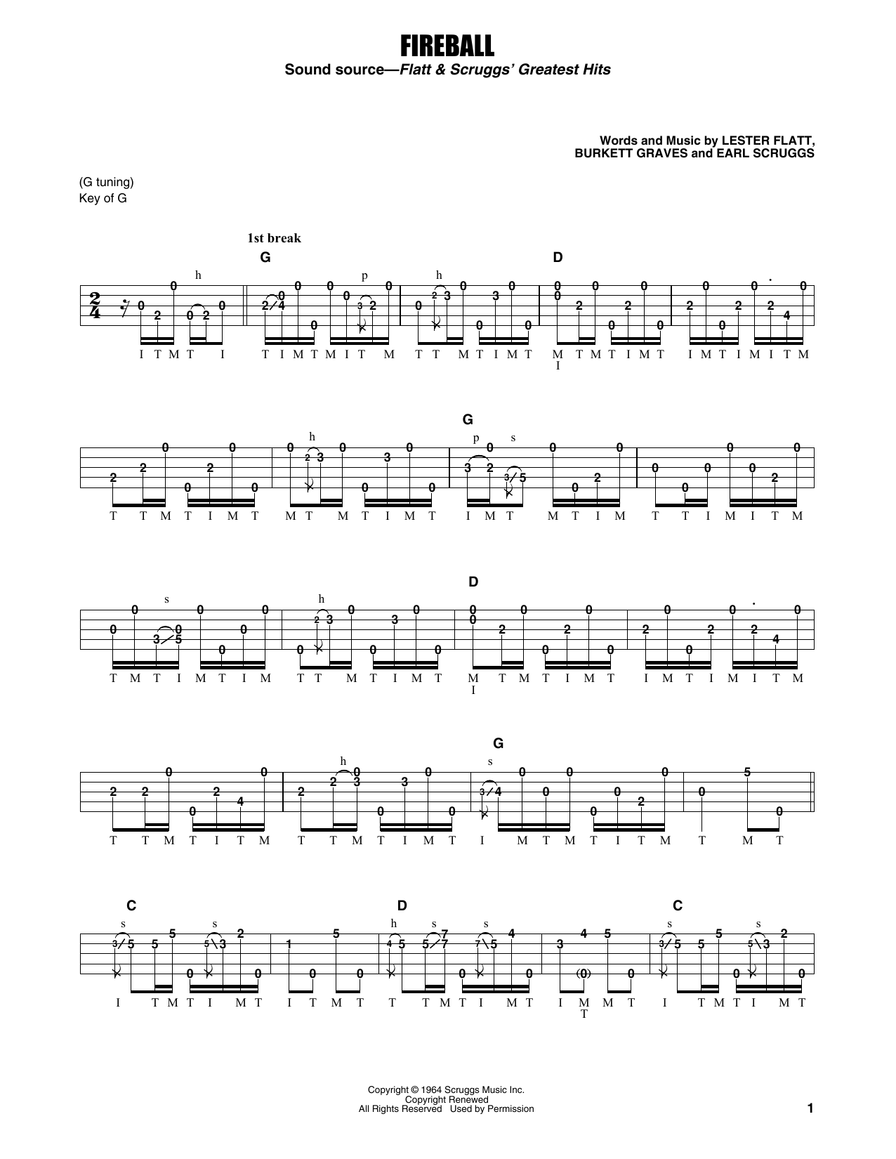 Earl Scruggs Fireball Sheet Music Notes & Chords for Banjo Tab - Download or Print PDF