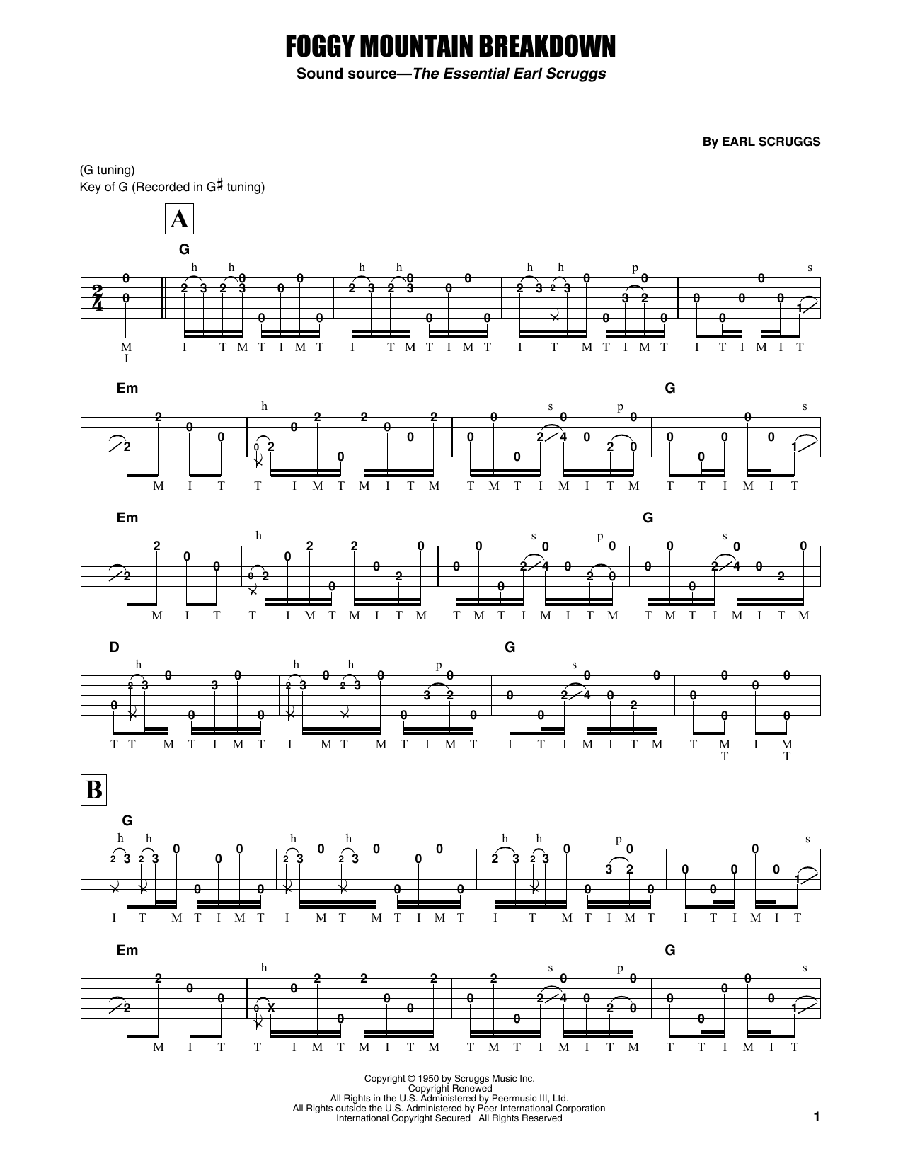 Earl Scruggs Foggy Mountain Breakdown Sheet Music Notes & Chords for Banjo Tab - Download or Print PDF