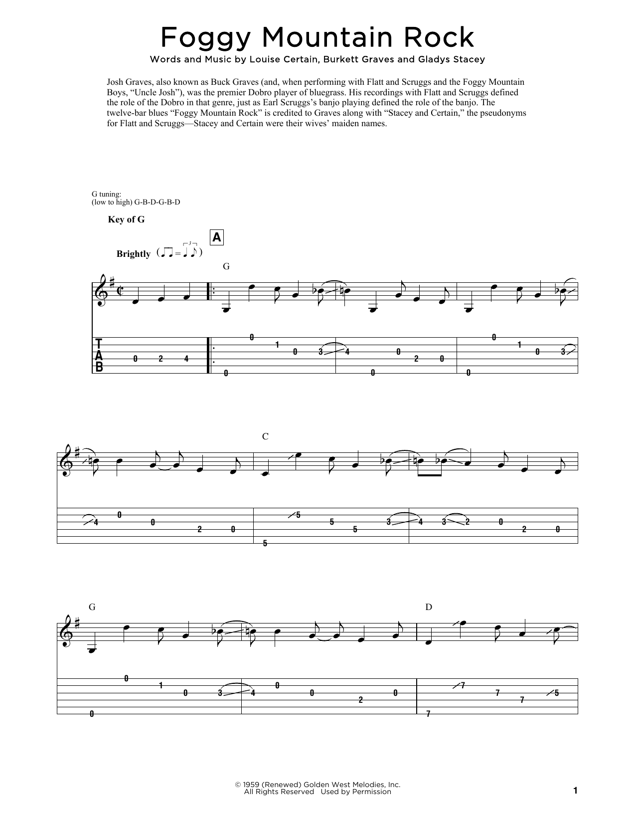 Earl Scruggs Foggy Mountain Rock (arr. Fred Sokolow) Sheet Music Notes & Chords for Dobro - Download or Print PDF