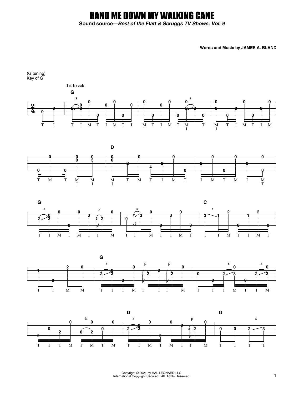 Earl Scruggs Hand Me Down My Walking Cane Sheet Music Notes & Chords for Banjo Tab - Download or Print PDF