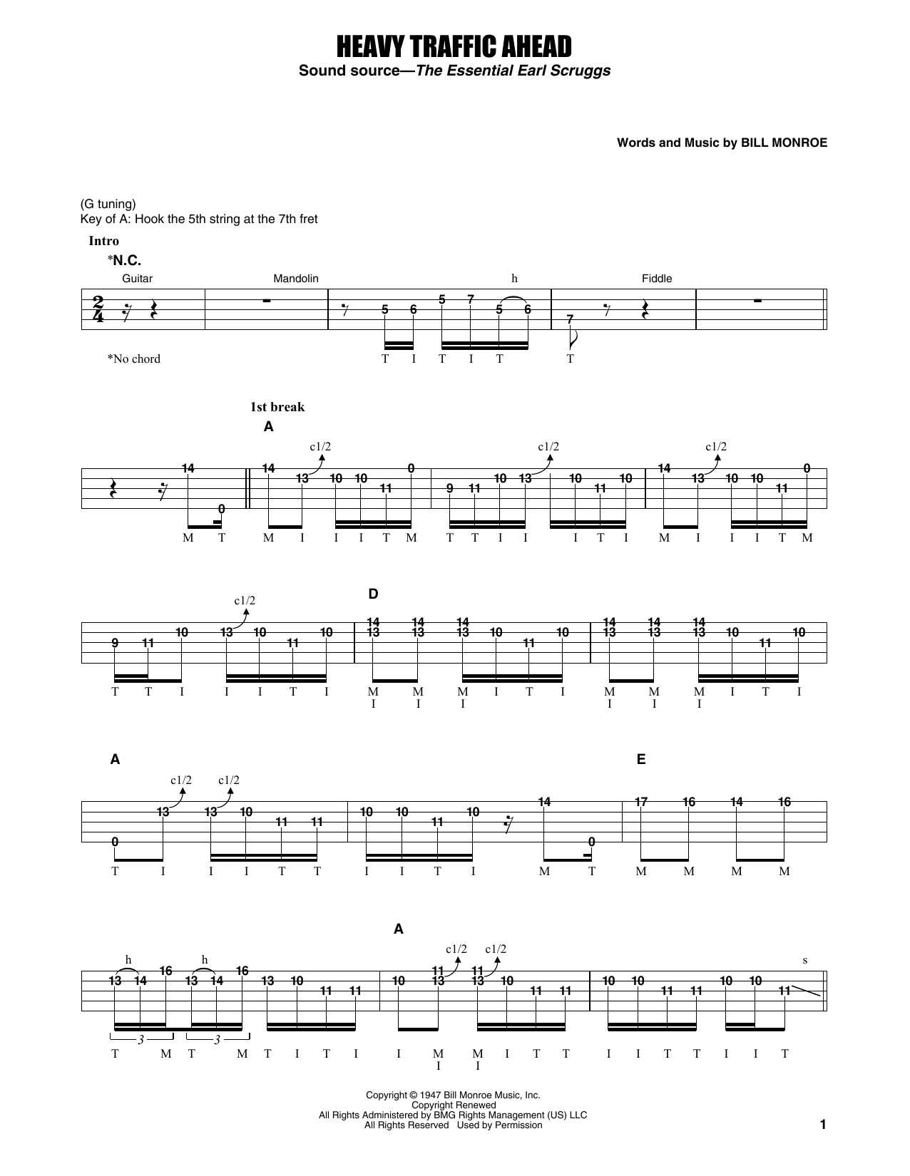 Earl Scruggs Heavy Traffic Ahead Sheet Music Notes & Chords for Banjo Tab - Download or Print PDF