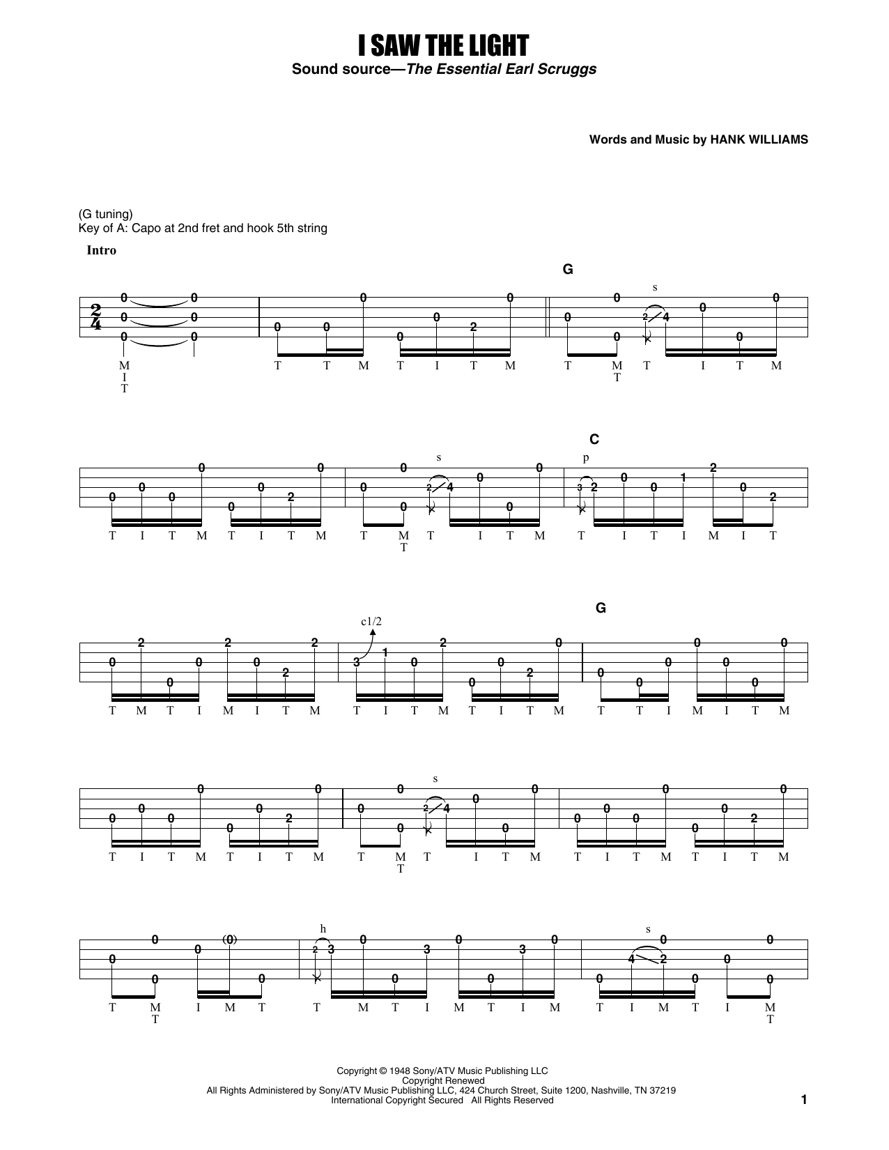 Earl Scruggs I Saw The Light Sheet Music Notes & Chords for Banjo Tab - Download or Print PDF