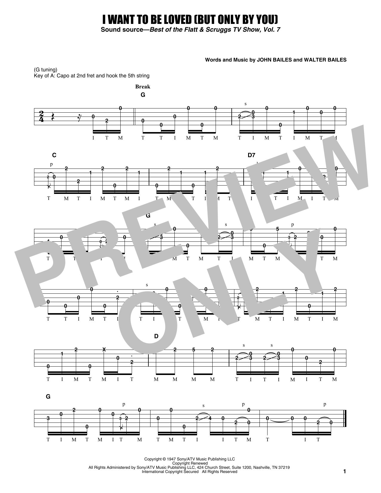 Earl Scruggs I Want To Be Loved (But Only By You) Sheet Music Notes & Chords for Banjo Tab - Download or Print PDF