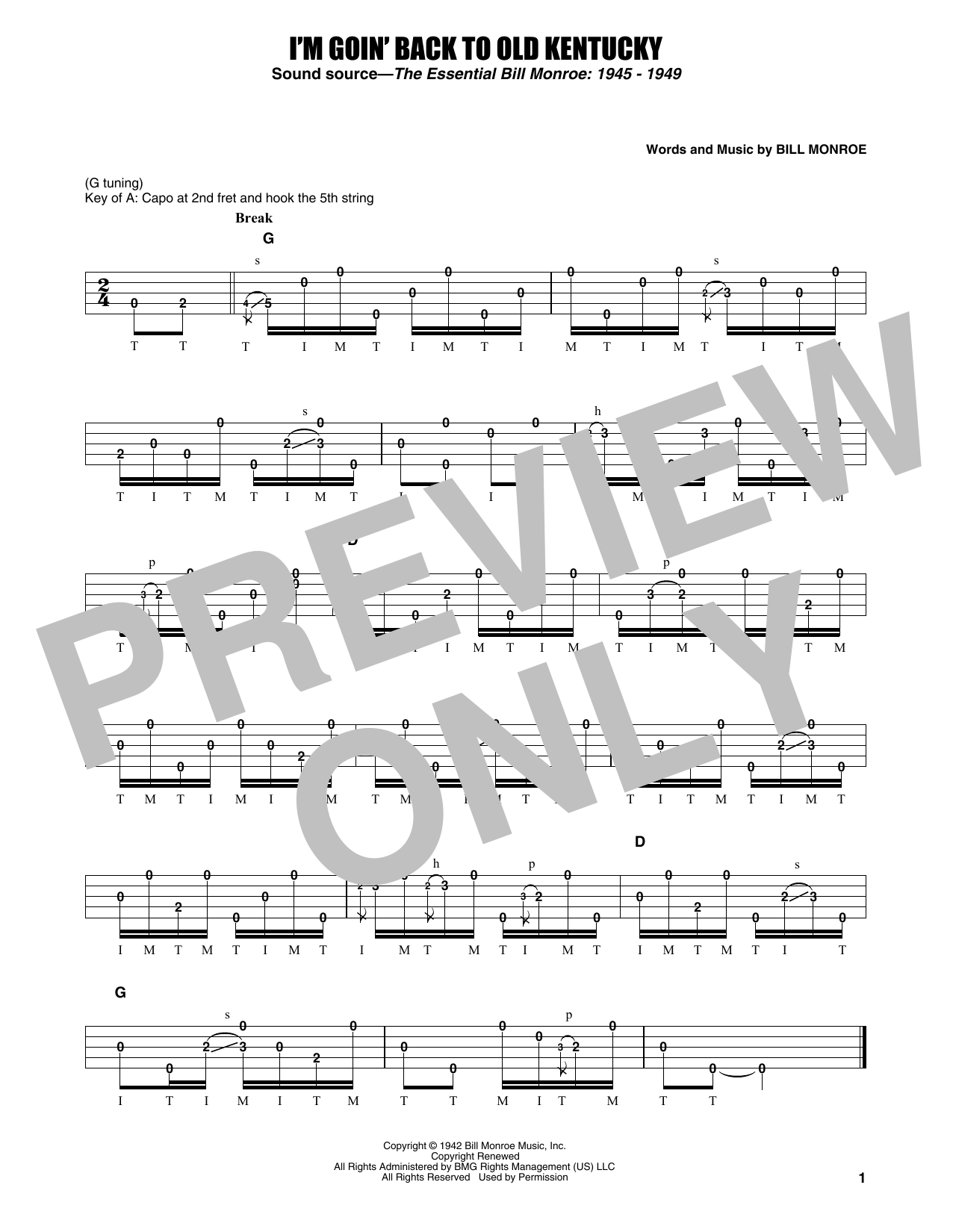 Earl Scruggs I'm Goin' Back To Old Kentucky Sheet Music Notes & Chords for Banjo Tab - Download or Print PDF