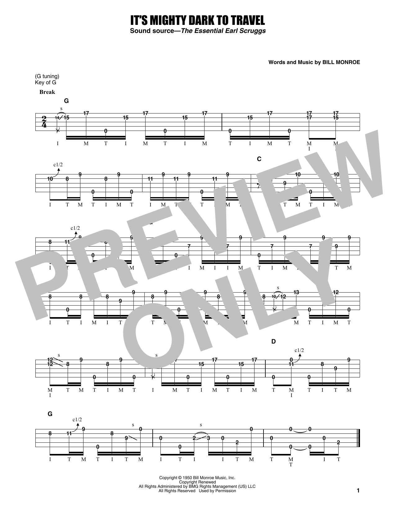 Earl Scruggs It's Mighty Dark To Travel Sheet Music Notes & Chords for Banjo Tab - Download or Print PDF