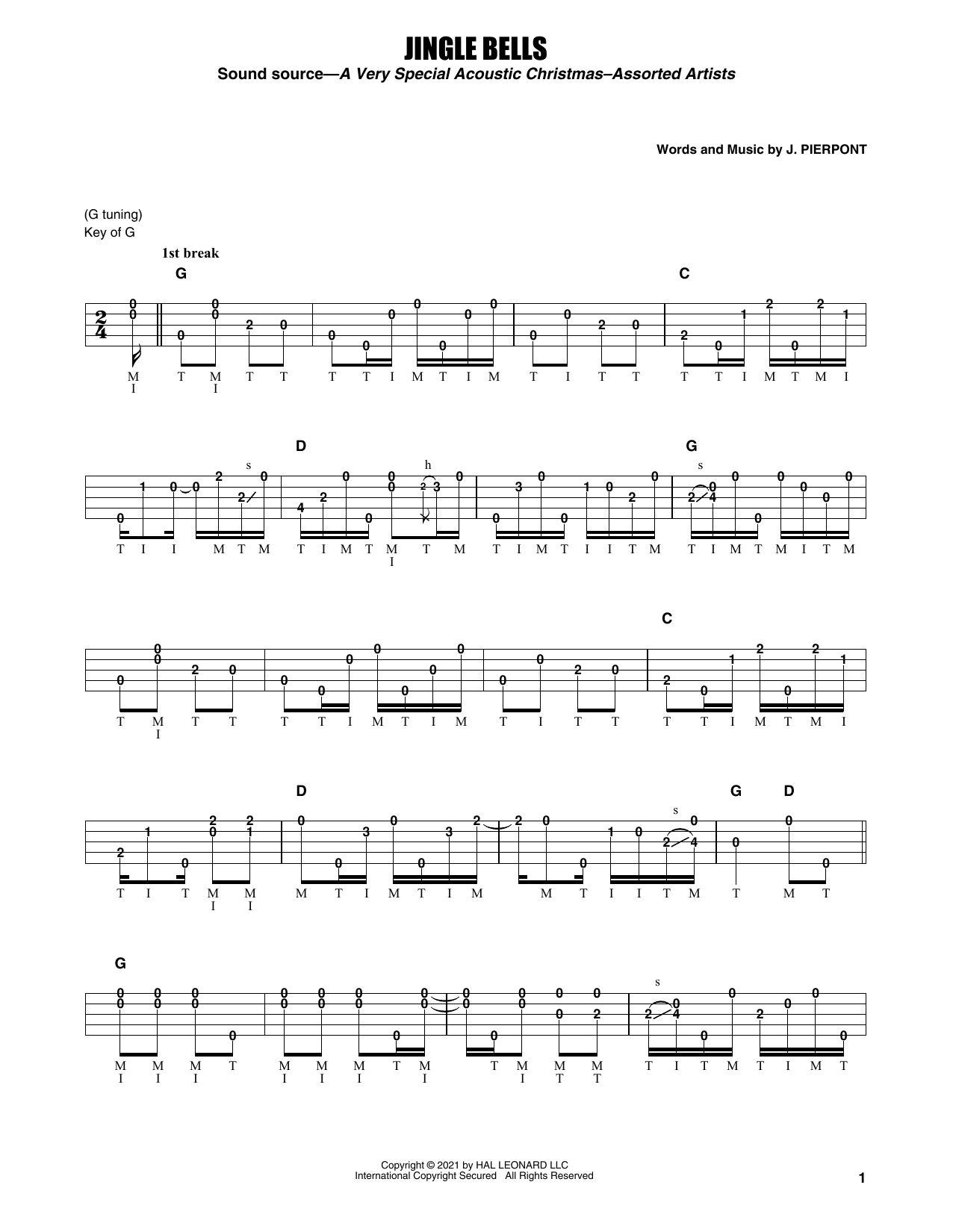 Earl Scruggs Jingle Bells Sheet Music Notes & Chords for Banjo Tab - Download or Print PDF