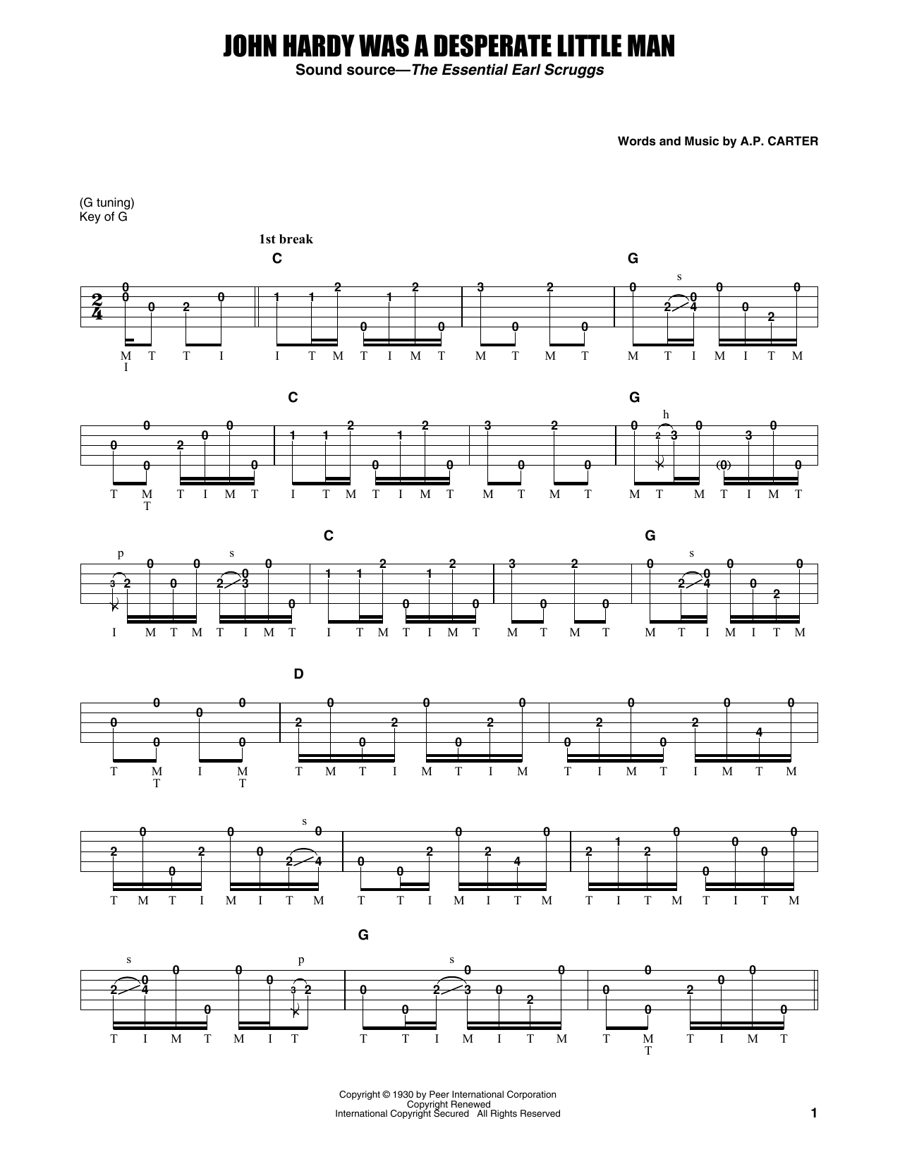 Earl Scruggs John Hardy Was A Desperate Little Man Sheet Music Notes & Chords for Banjo Tab - Download or Print PDF