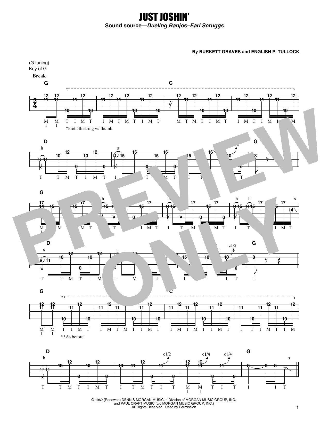 Earl Scruggs Just Joshin' Sheet Music Notes & Chords for Banjo Tab - Download or Print PDF