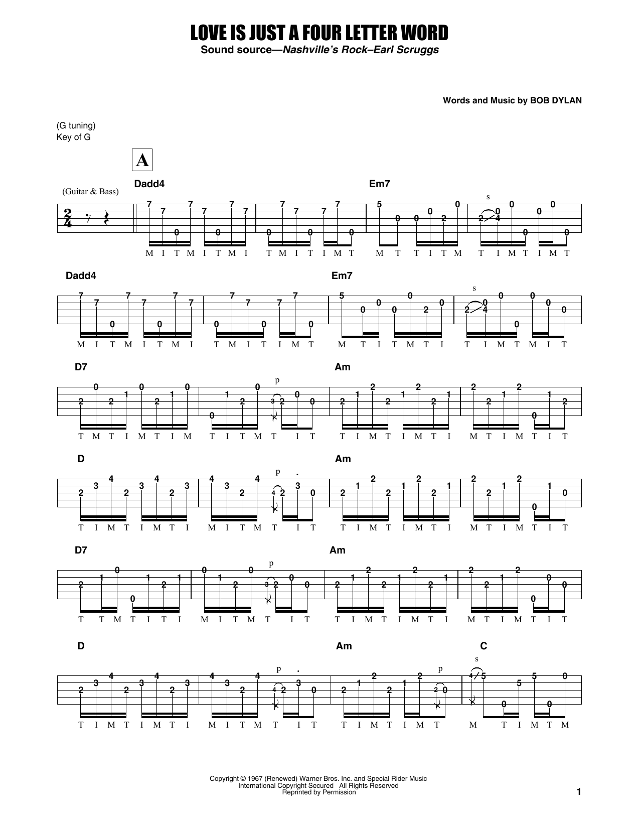Earl Scruggs Love Is Just A Four Letter Word Sheet Music Notes & Chords for Banjo Tab - Download or Print PDF