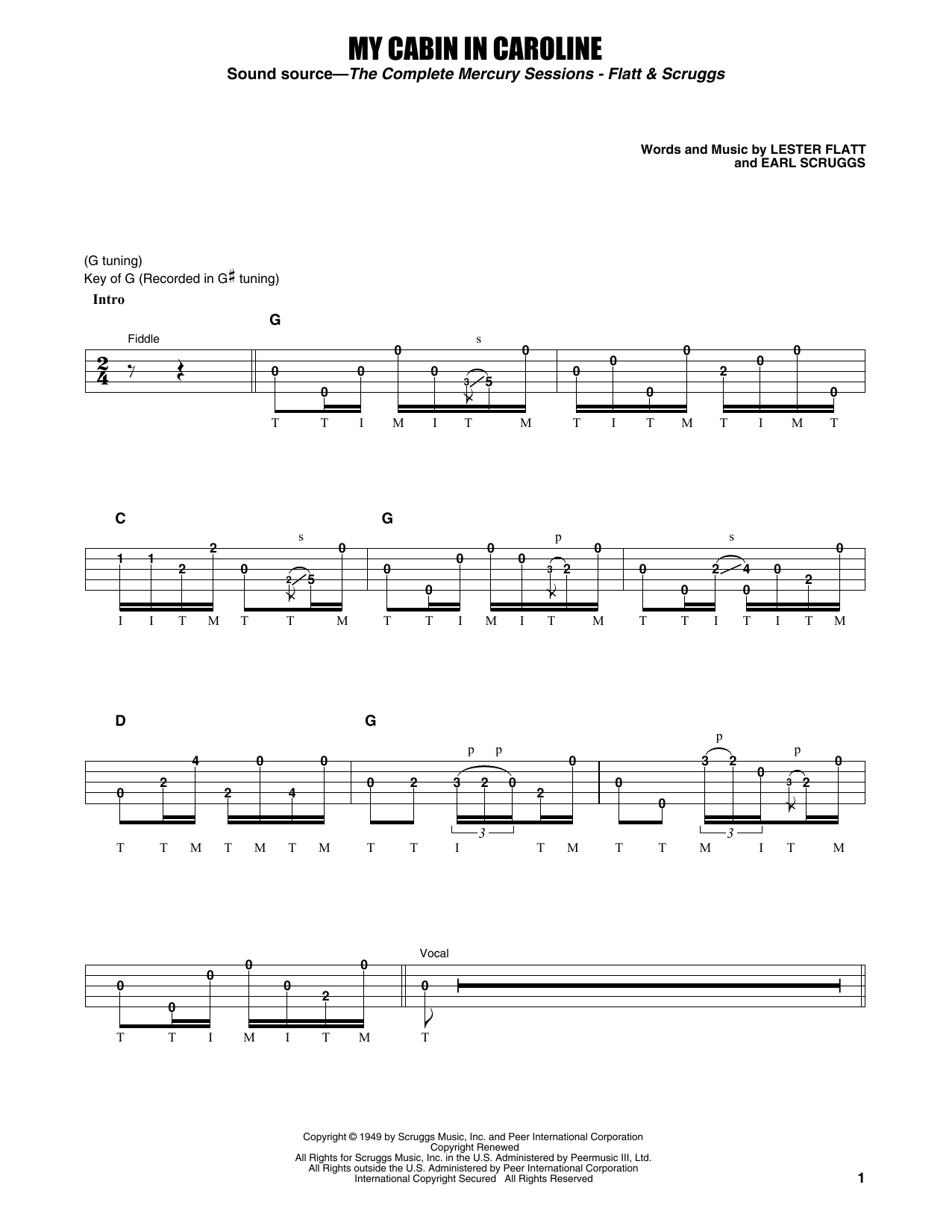 Earl Scruggs My Cabin In Caroline Sheet Music Notes & Chords for Banjo Tab - Download or Print PDF